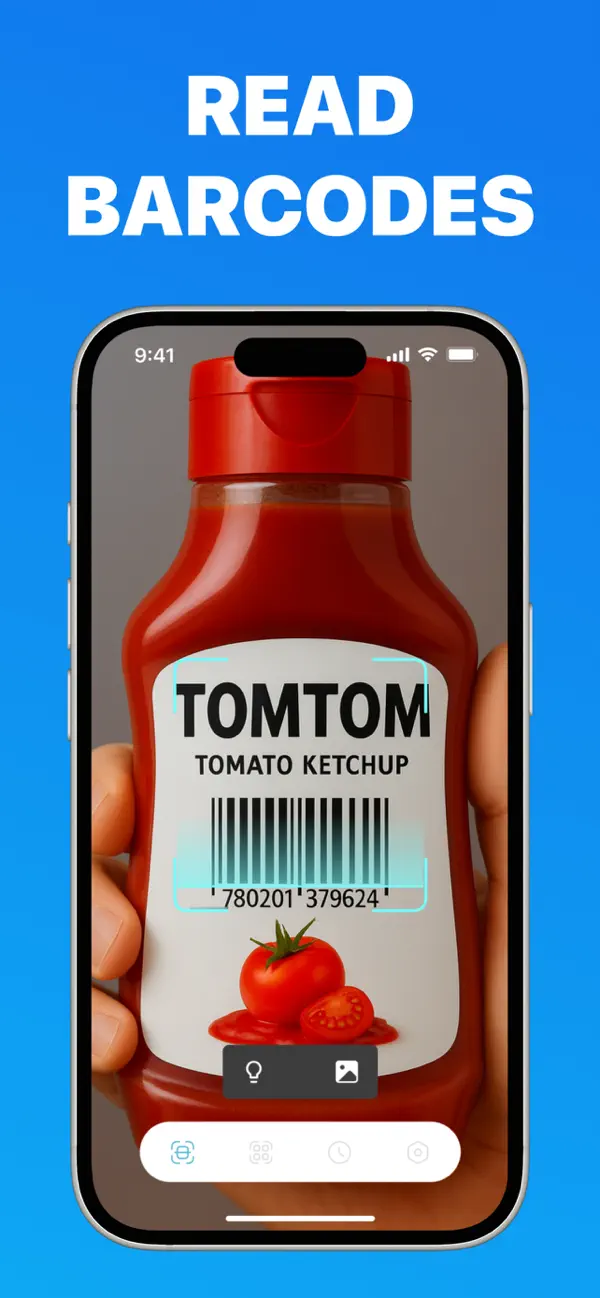 Reading a product barcode on a ketchup bottle with the barcode reader