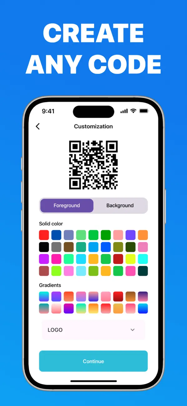 QR code generator with custom colors, gradients and logo options